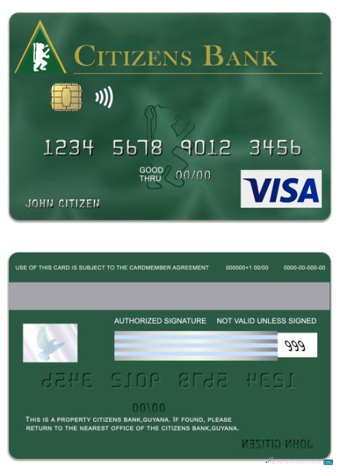 Download Guyana Citizens Bank visa green card Photoshop template